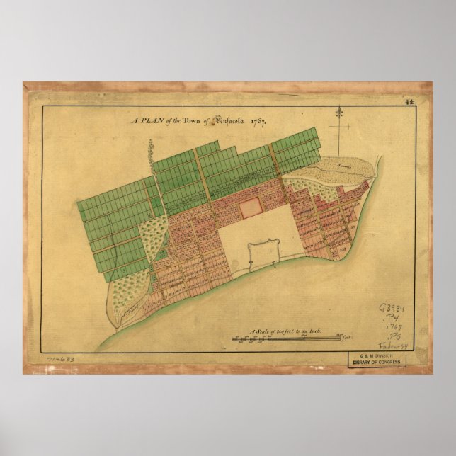 Poster Mapa Vintage de Pensacola Florida (1767) (Frente)