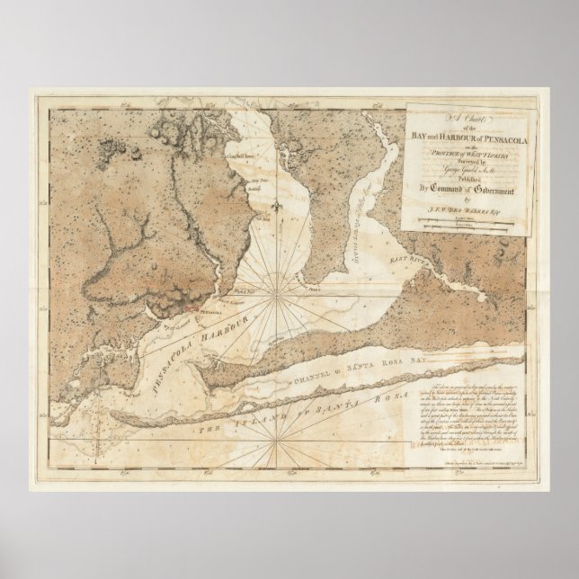 Póster Mapa Vintage de Pensacola Florida (1780) (Frente)