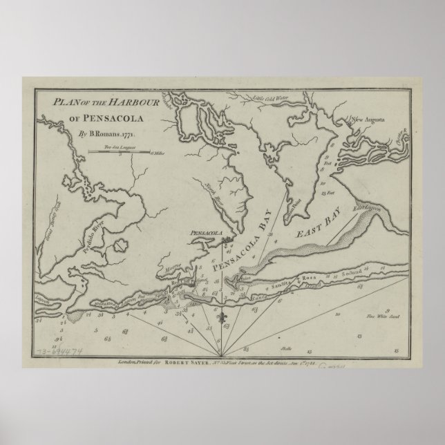 Póster Mapa Vintage de Pensacola Florida (1788) (Frente)