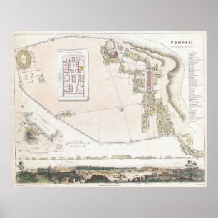 Póster Mapa Vintage de Pompeia Itália (1832)