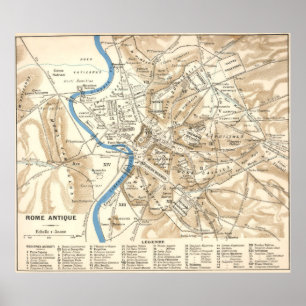 Póster Mapa Vintage de Roma Itália (1870)
