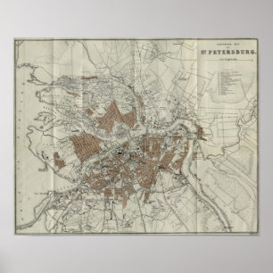 Poster Mapa Vintage de Ruas Petersburgo (1893)