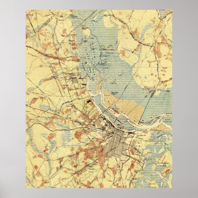 Póster Mapa Vintage de Savannah Georgia (1942) (Frente)