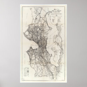 Póster Mapa Vintage de Seattle Washington