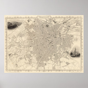 Poster Mapa Vintage de Sheffield England (1851)