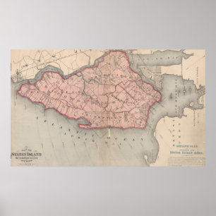Poster Mapa Vintage de Staten Island New York (1874)