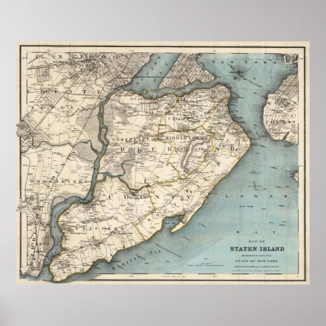 Póster Mapa Vintage de Staten Island NY (1896) (Frente)