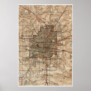 Poster Mapa Vintage de Tallahassee Florida (1940)