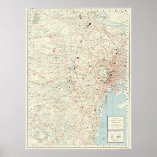 Poster Mapa Vintage de Tóquio Japão (1954)