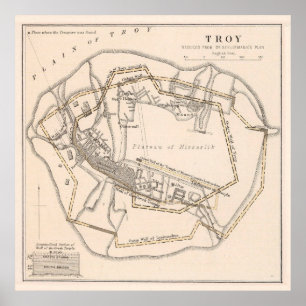 Poster Mapa Vintage de Troia Antiga (1874)