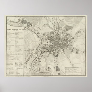 Poster Mapa Vintage de Vilnius, Lituânia (1842)