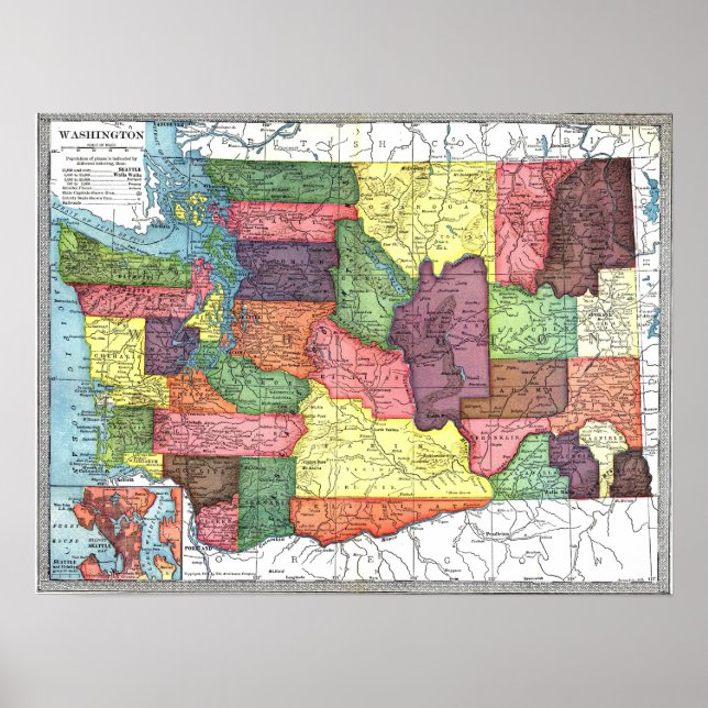 Poster Mapa Vintage de Washington (Frente)