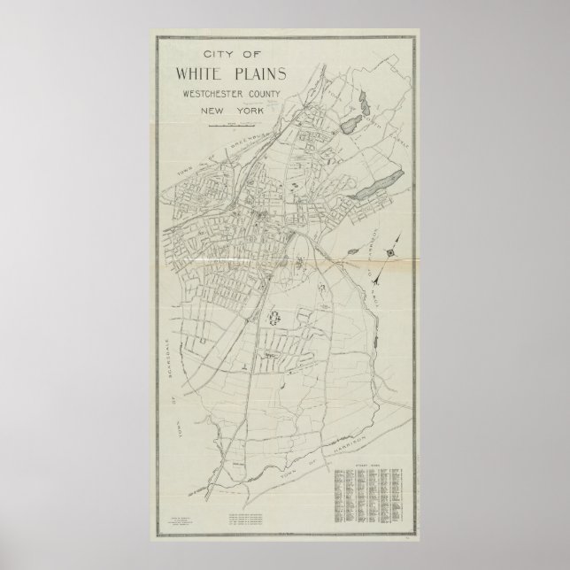 Poster Mapa Vintage de White Plains NY (1921) (Frente)