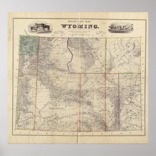 Poster Mapa Vintage de Wyoming (1883) (Frente)