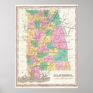 Poster Mapa Vintage do Alabama (1827)