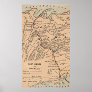 Póster Mapa Vintage do Canal do Panamá (1885)