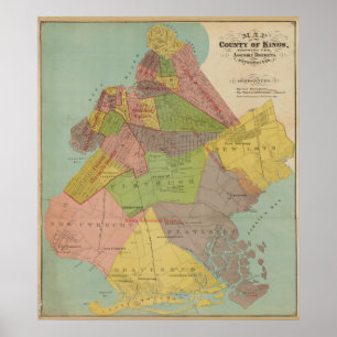 Poster Mapa Vintage do Condado de Kings, Nova Iorque