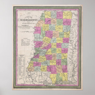 Poster Mapa Vintage do Mississippi (1853)