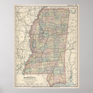 Poster Mapa Vintage do Mississippi (1891)