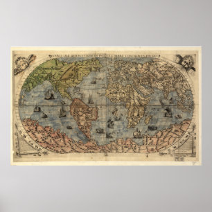 Póster Mapa Vintage do Mundo (1565)