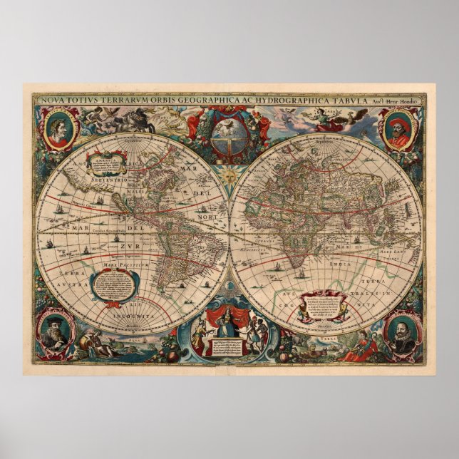 Poster Mapa Vintage do Mundo (1641) (Frente)