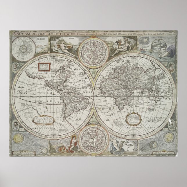 Póster Mapa Vintage do Mundo (1651) (Frente)