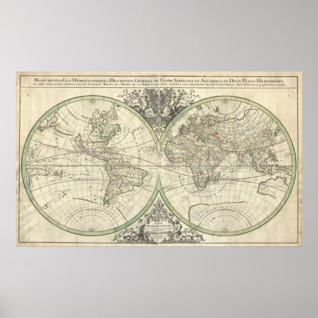 Poster Mapa Vintage do Mundo (1691) (Frente)