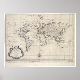 Póster Mapa Vintage do Mundo (1750)