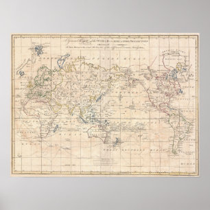 Póster Mapa Vintage do Mundo (1799)