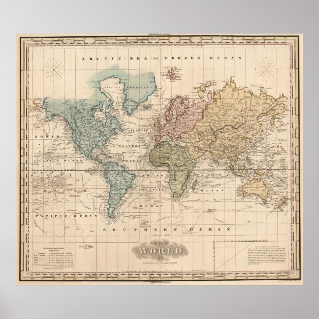 Poster Mapa Vintage do Mundo (1823) 2 (Frente)