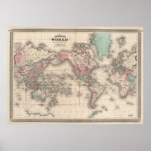 Poster Mapa Vintage do Mundo (1870)