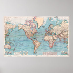Poster Mapa Vintage do Mundo (1897)