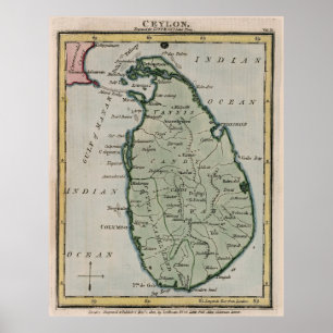Poster Mapa Vintage do Sri Lanka (1801)