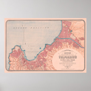 Poster Mapa Vintage do Valparaíso Chile (1895)