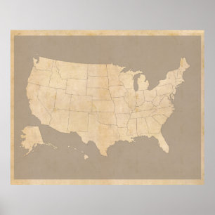 Póster Mapa Vintage dos Estados Unidos