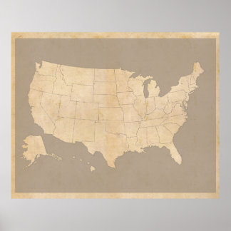 Póster Mapa Vintage dos Estados Unidos