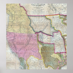 Poster Mapa Vintage dos Estados Unidos Ocidentais (1846)