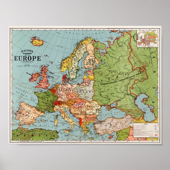 Poster Mapa Vintage Europe (Frente)