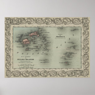 Poster Mapa Vintage Fiji (1869)