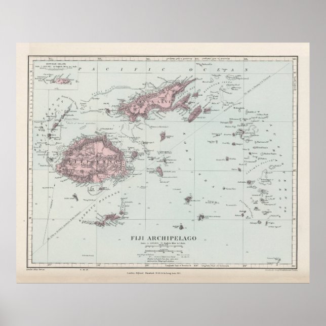 Poster Mapa Vintage Fiji (1904) (Frente)