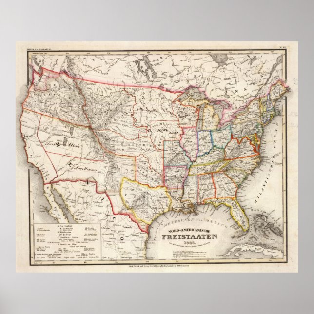 Póster Mapa Vintage Foreign United States (1845) (Frente)