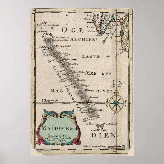 Poster Mapa Vintage Maldives (1705) (Frente)