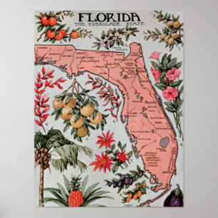 Poster Mapa Vintage na Flórida