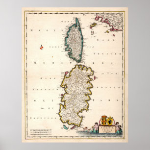 Poster Mapa Vintage Sardenha e Córsega (1682)