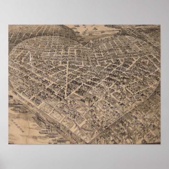 Póster Mapa Vintage Seattle Heart (1905) (Frente)