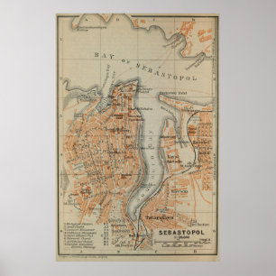 Poster Mapa Vintage Sevastopol Ucrânia (1914)