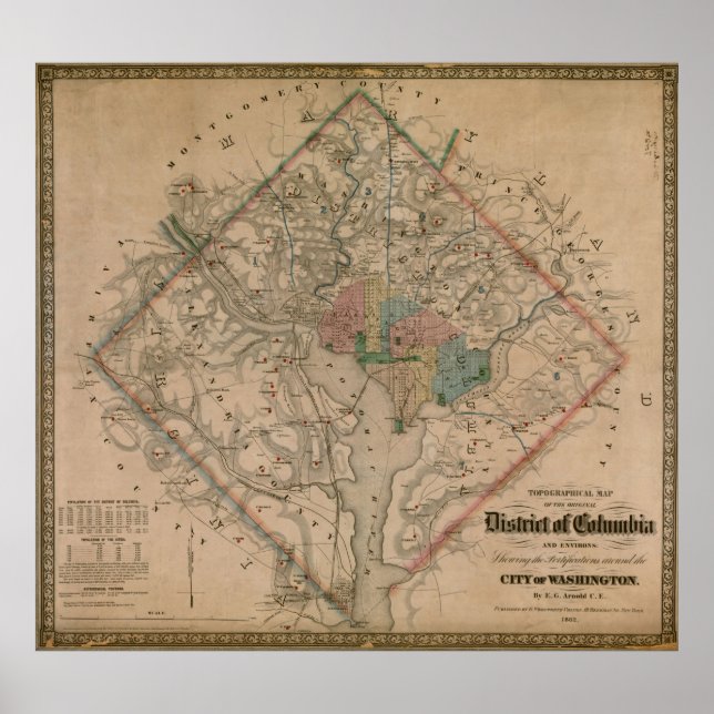 Poster Mapa Vintage Washington DC das Defesas da Guerra C (Frente)