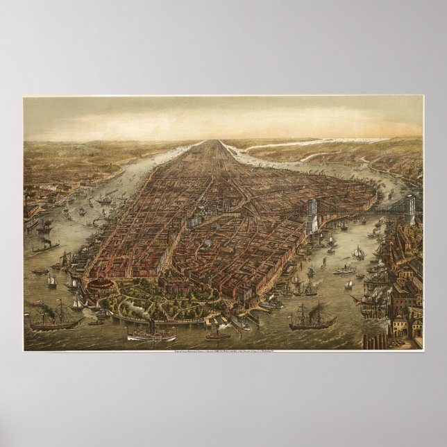 Póster Mapa visual de Manhattan Nova Iorque, 1873 (Frente)