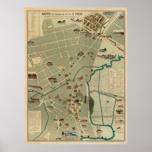 Poster Mapa vitícola de São Paulo Brasil (1877) (Frente)