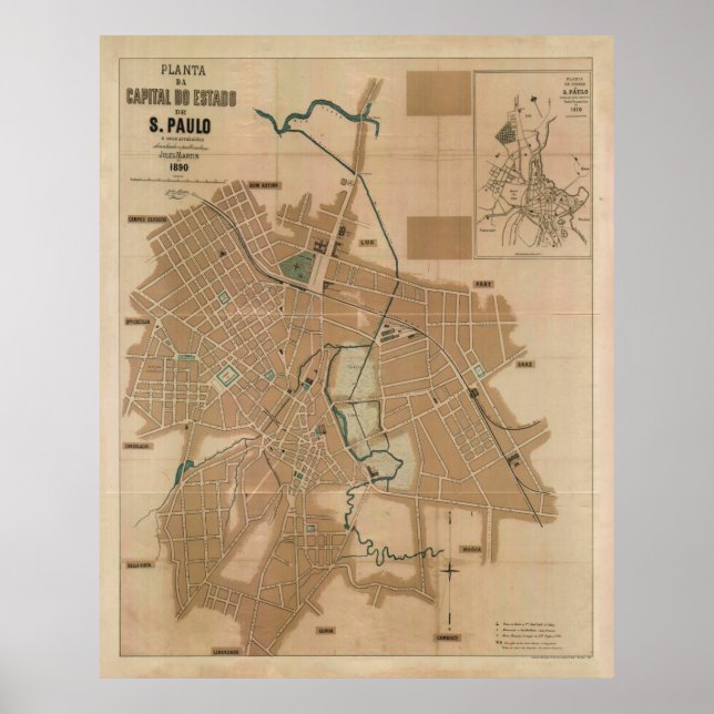 Poster Mapa vitícola de São Paulo Brasil (1890) (Frente)
